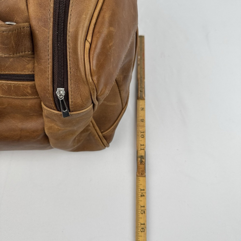 Vtg Tan Leather Duffle Bag Travel Weekender Gym Luggage Side Grab Handles 22" - Picture 13 of 13
